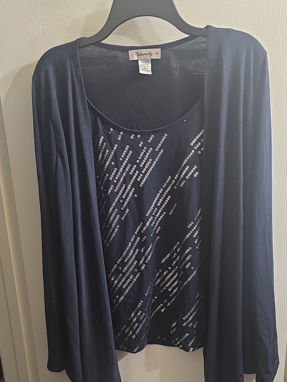 Navy Sequin-Accent Women's Blouse